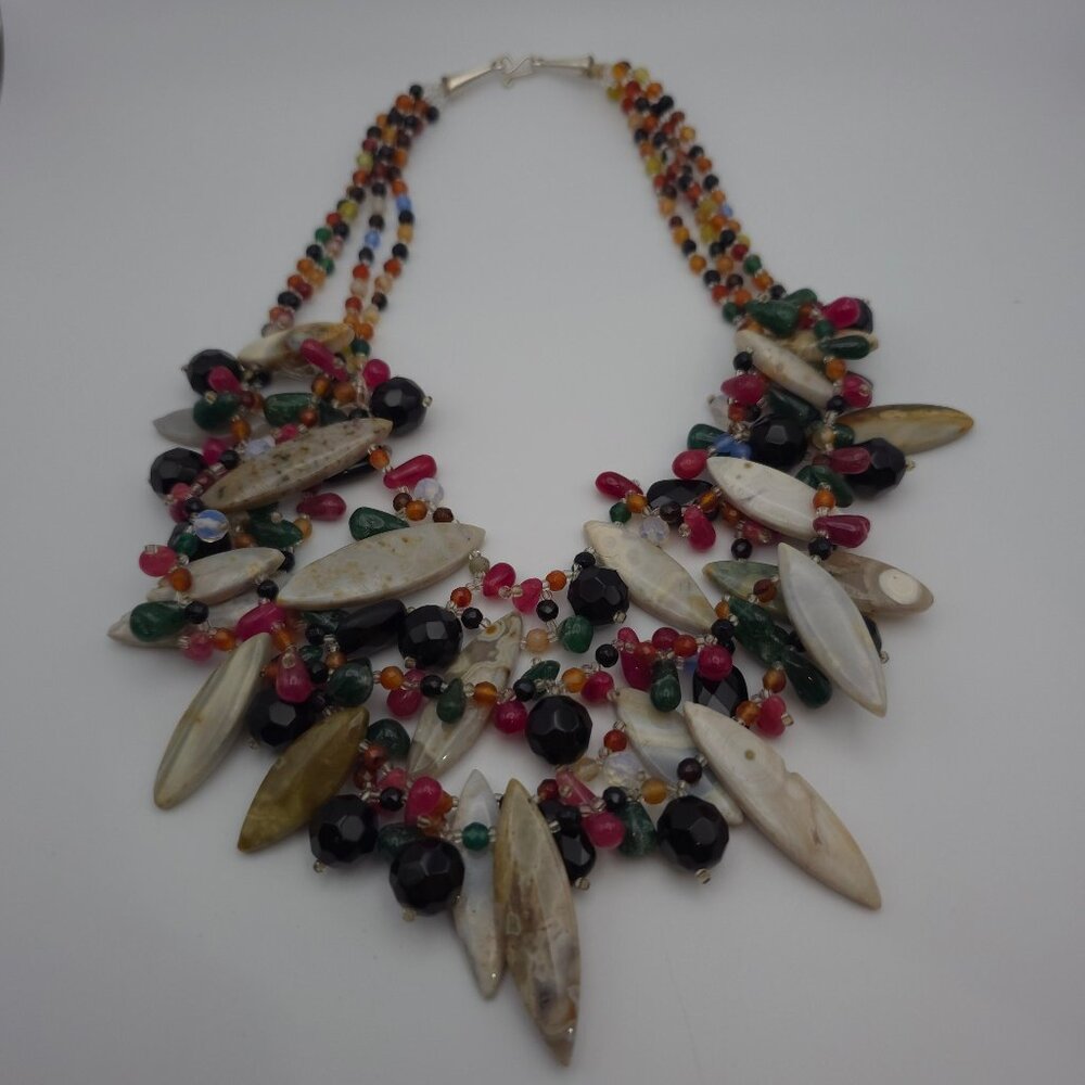 20 Inch 925 Sterling Silver Four Strands Of Various Semi Precious Stones Necklac - Picture 1 of 7